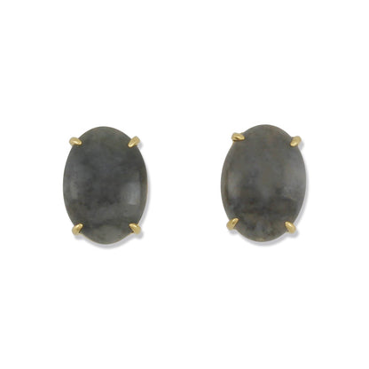 14K YELLOW GOLD GREY JADEITE JADE STUD EARRING UPC #326279