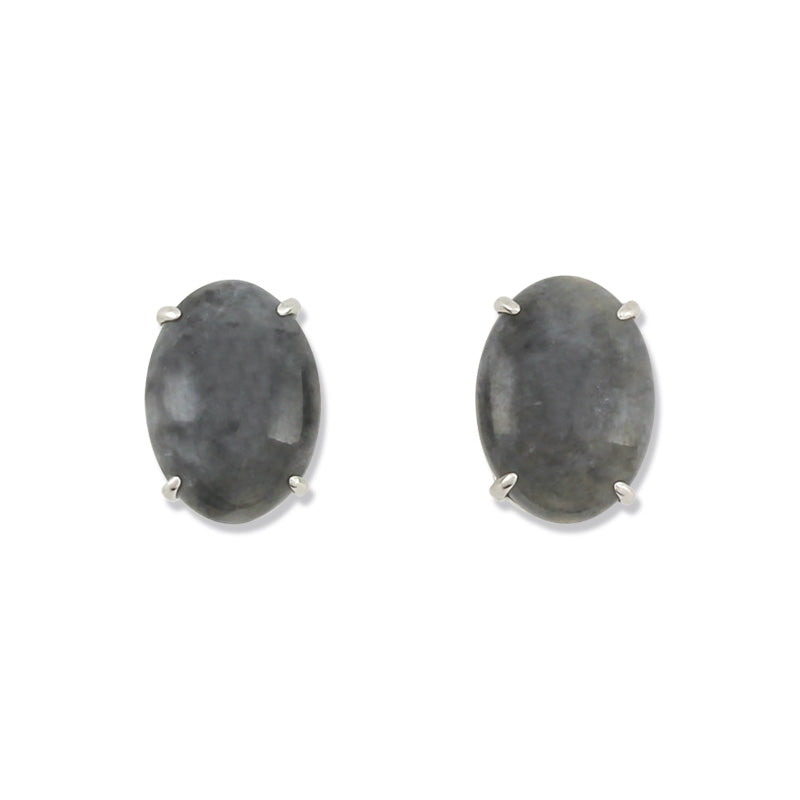 14K WHITE GOLD GREY JADEITE JADE STUD EARRING UPC #353497