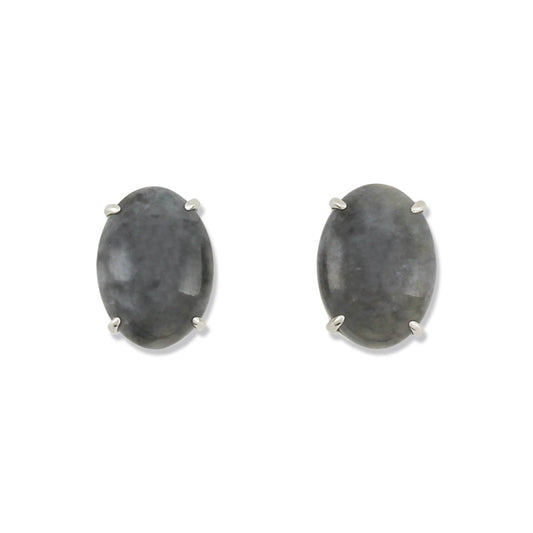 14K WHITE GOLD GREY JADEITE JADE STUD EARRING UPC #353497