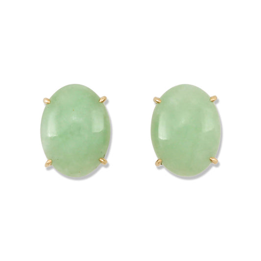 14K YELLOW GOLD GREEN JADEITE JADE EARRING UPC #364578