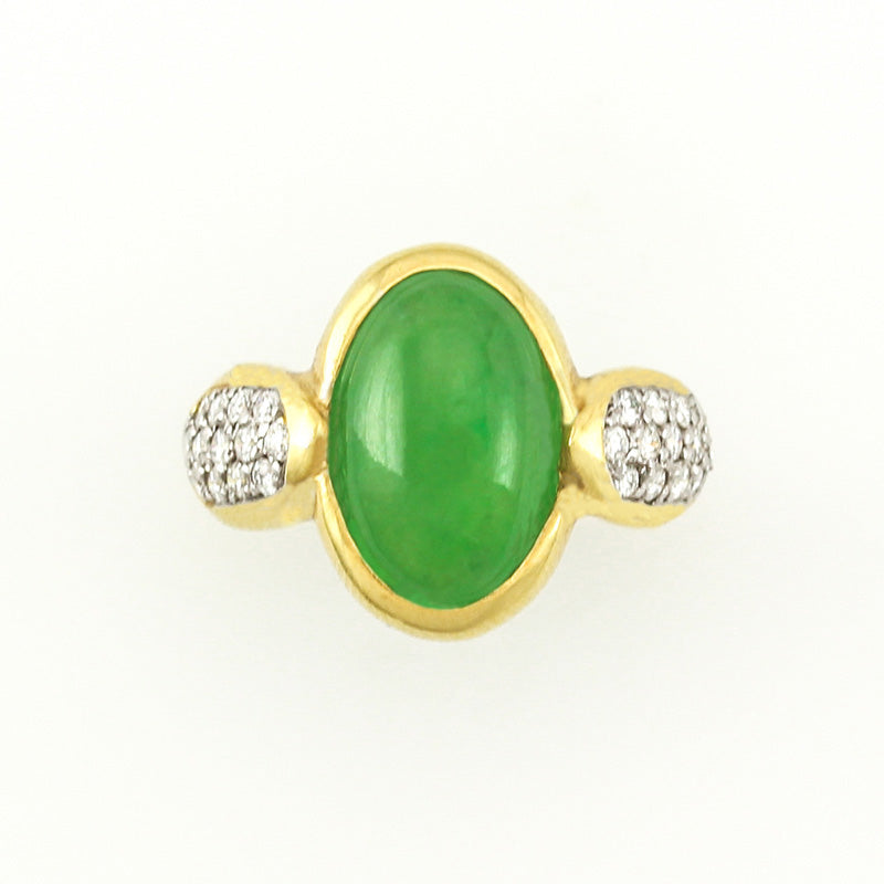 18K Yellow Gold Green Jadeite Jade and Pave Diamond Ring for Women | UPC #393592