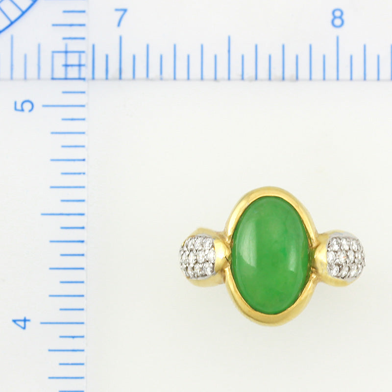 18K Yellow Gold Green Jadeite Jade and Pave Diamond Ring for Women | UPC #393592