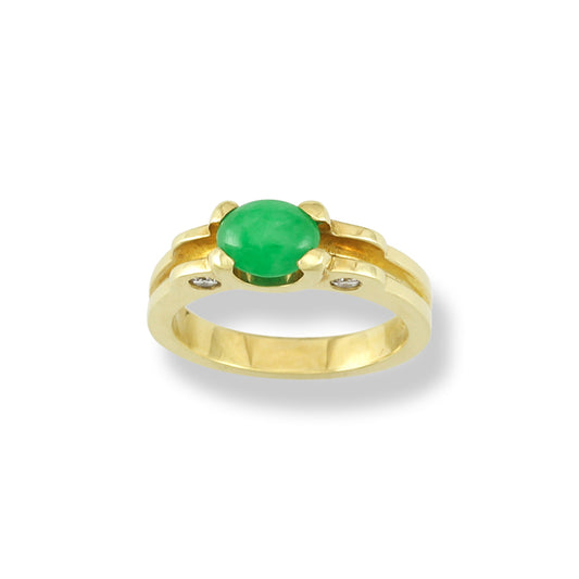 18K YELLOW GOLD GREEN JADEITE JADE RING UPC #313576