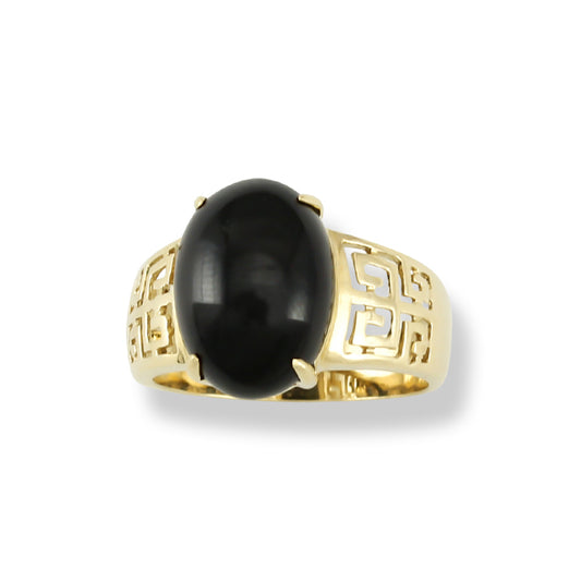 14K YELLOW GOLD BLACK NEPHRITE JADE RING UPC #304239