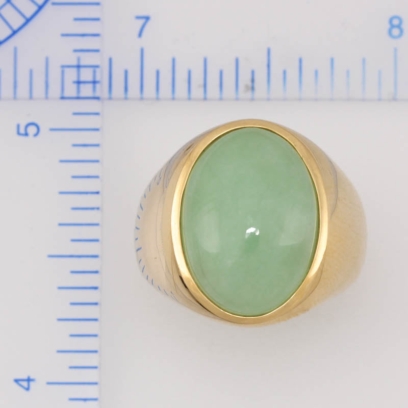 14K YELLOW GOLD GREEN JADEITE JADE GYPSY STYLE RING UPC #242388