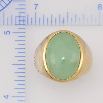 14K YELLOW GOLD GREEN JADEITE JADE GYPSY STYLE RING UPC #242388