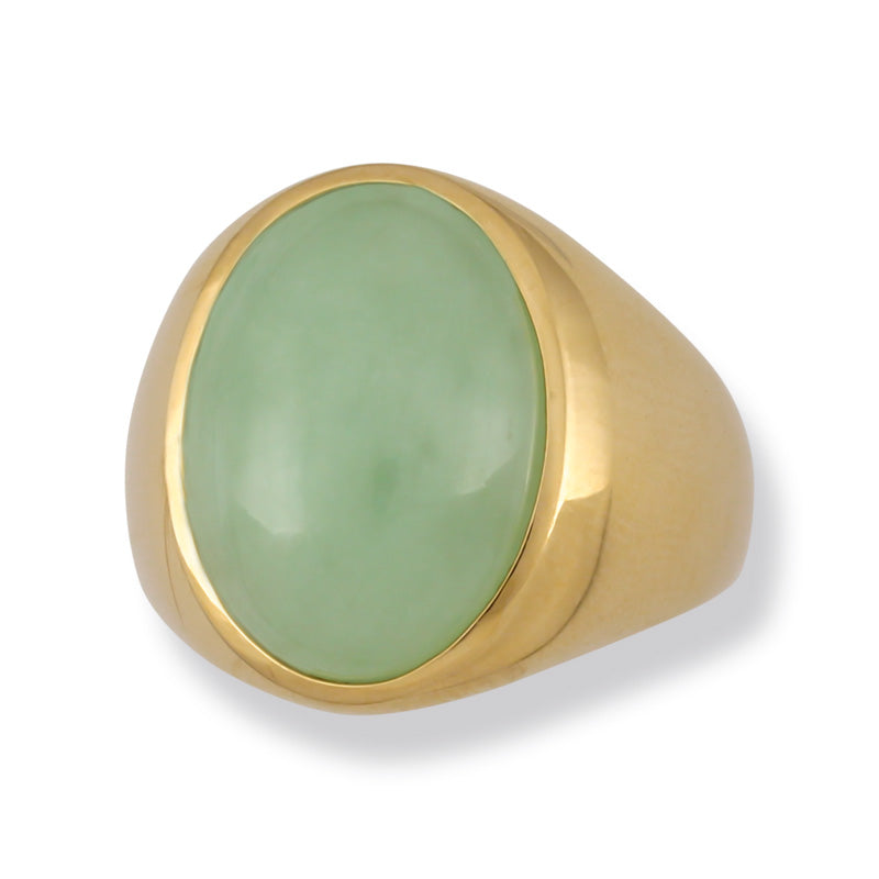 14K YELLOW GOLD GREEN JADEITE JADE GYPSY STYLE RING UPC #242388