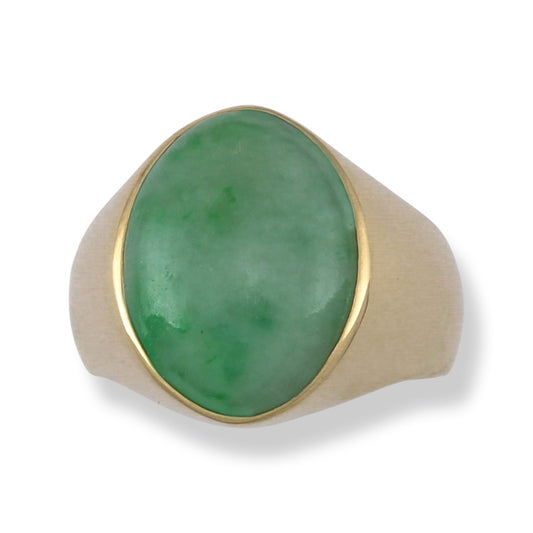 14K YELLOW GOLD GREEN JADEITE JADE GYPSY STYLE RING UPC #309661