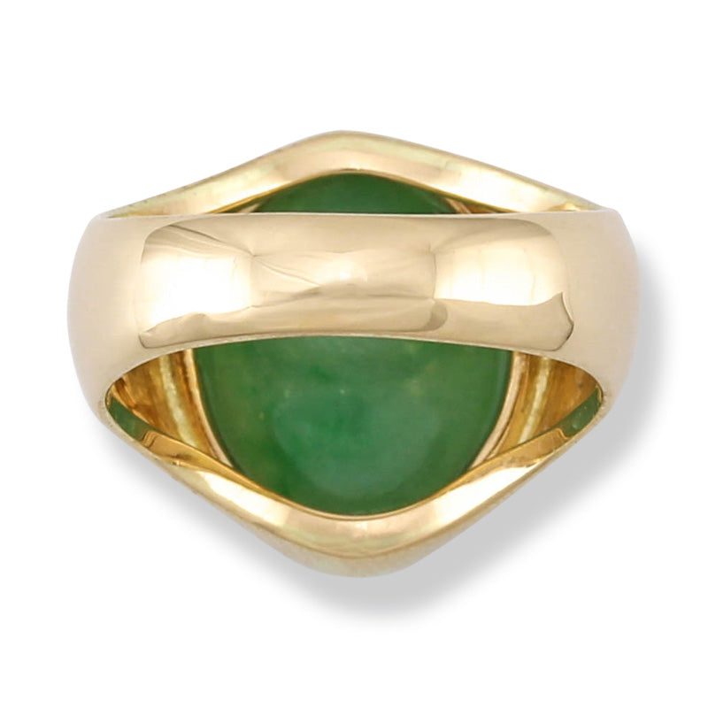 14K YELLOW GOLD GREEN JADEITE JADE GYPSY STYLE RING UPC #309661