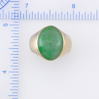 14K YELLOW GOLD GREEN JADEITE JADE GYPSY STYLE RING UPC #309661