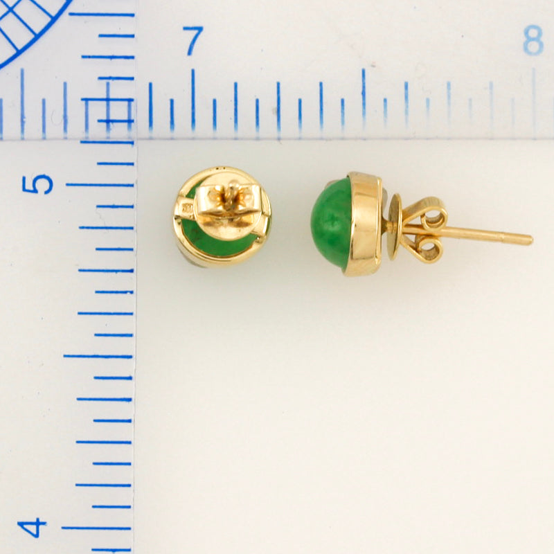 14K YELLOW GOLD GREEN JADEITE JADE STUD EARRING UPC #390683