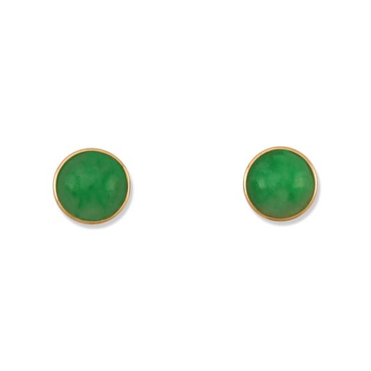 14K YELLOW GOLD GREEN JADEITE JADE STUD EARRING UPC #390683