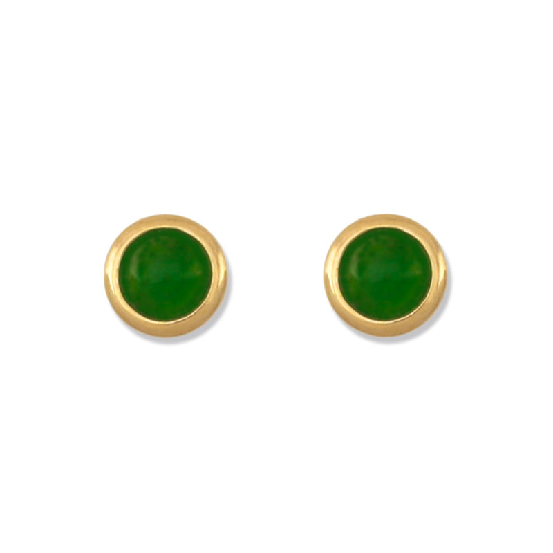 14K YELLOW GOLD GREEN JADEITE JADE STUD EARRING UPC #391062