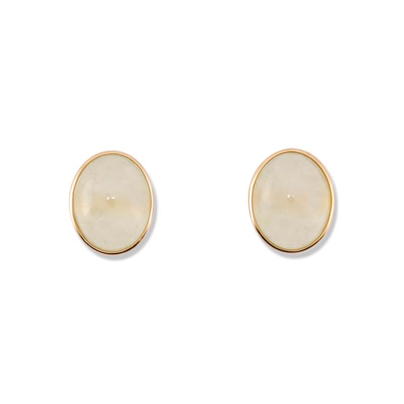 14K YELLOW GOLD ICE JADEITE JADE OVAL CABOCHON STUD EARRING UPC #362222