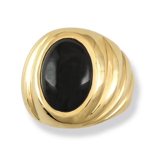 14K YELLOW GOLD BLACK NEPHRITE JADE RING UPC #337787