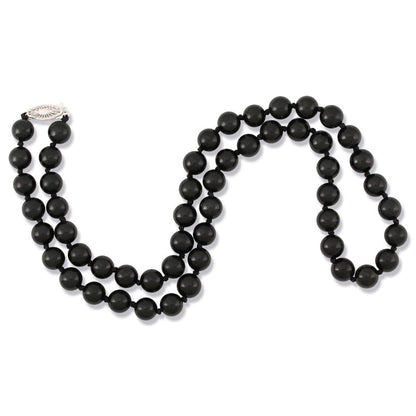 14K WHITE GOLD BLACK NEPHRITE JADE BEAD NECKLACE UPC #380073