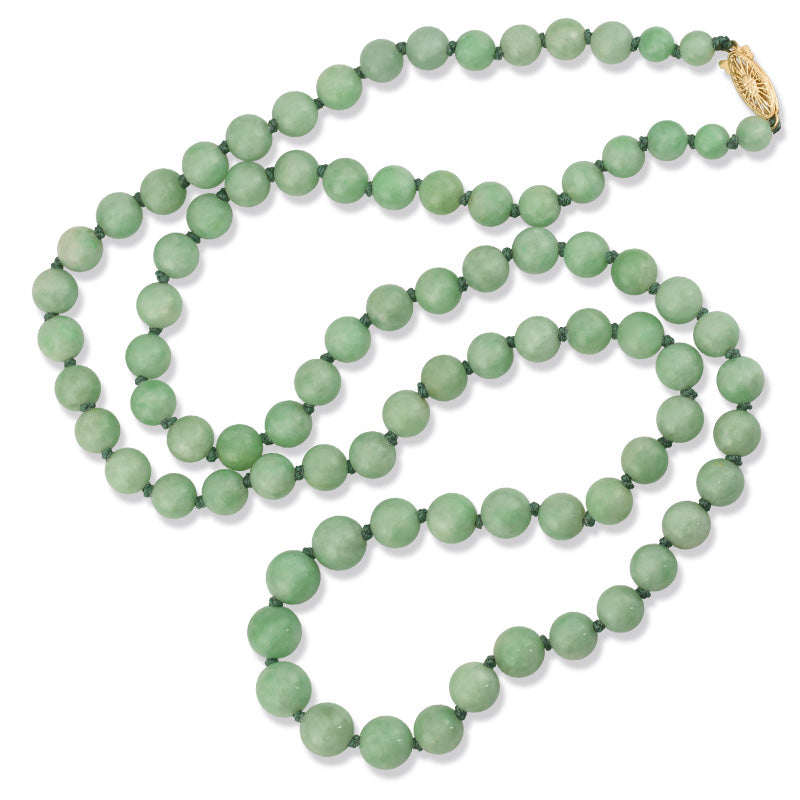 Classic Green Jade Necklace | 14K Yellow Gold and Green Jadeite Jade Beads | UPC #234017