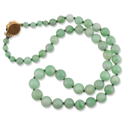 ESTATE 14K YELLOW GOLD GREEN JADEITE JADE BEAD NECKLACE UPC #125599