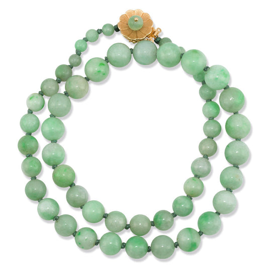 ESTATE 14K YELLOW GOLD GREEN JADEITE JADE BEAD NECKLACE UPC #125599