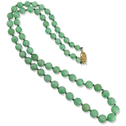 14K YELLOW GOLD GREEN JADEITE JADE BEAD NECKLACE UPC #162556