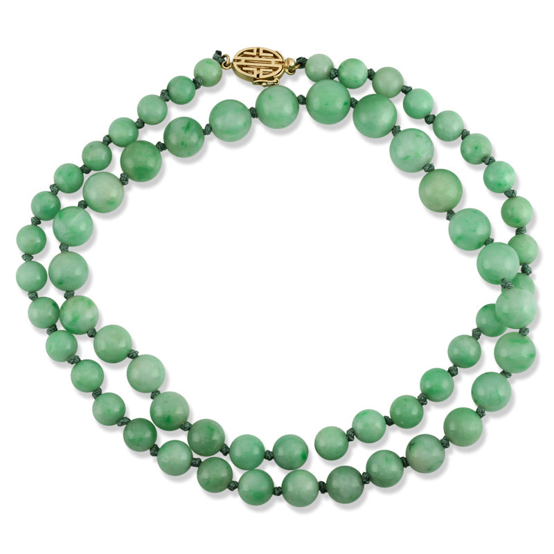 14K YELLOW GOLD GREEN JADEITE JADE BEAD NECKLACE UPC #162556