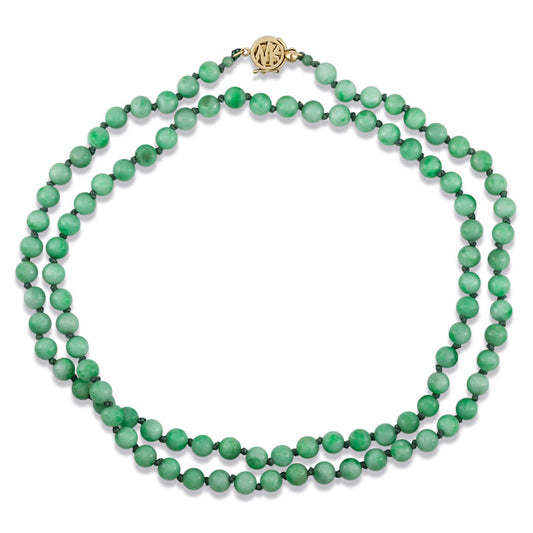 14K YELLOW GOLD GREEN JADEITE JADE BEAD NECKLACE UPC #175297