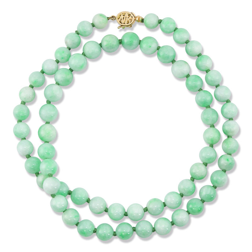 14K YELLOW GOLD GREEN JADEITE JADE BEAD NECKLACE UPC #117624