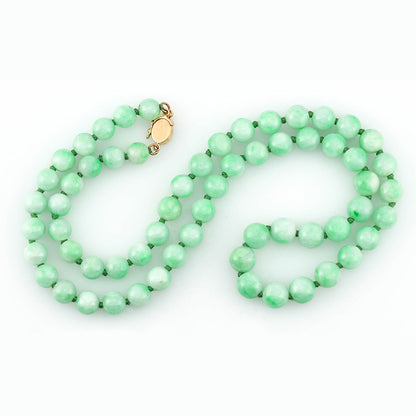 14K YELLOW GOLD GREEN JADEITE JADE BEAD NECKLACE UPC #117624