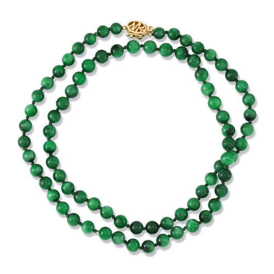 14K YELLOW GOLD GREEN JADEITE JADE BEAD NECKLACE UPC #373303