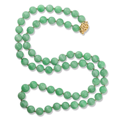 18K YELLOW GOLD APPLE GREEN JADEITE JADE BEAD NECKLACE UPC #371125