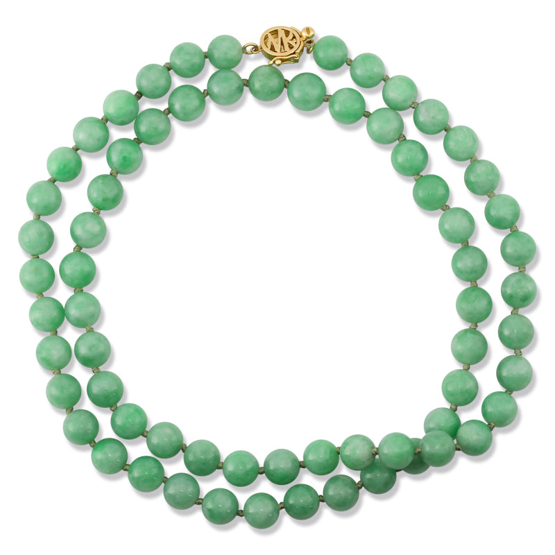 18K YELLOW GOLD APPLE GREEN JADEITE JADE BEAD NECKLACE UPC #371125