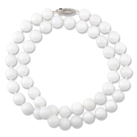 14K WHITE GOLD WHITE JADEITE JADE BEAD NECKLACE UPC #371194