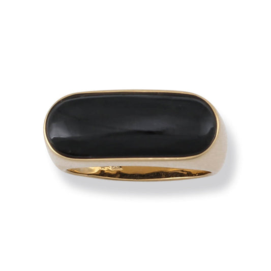 14K YELLOW GOLD BLACK NEPHRITE JADE SADDLE RING UPC #371156