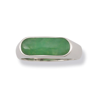 14K WHITE GOLD GREEN JADEITE JADE SADDLE RING UPC #379114