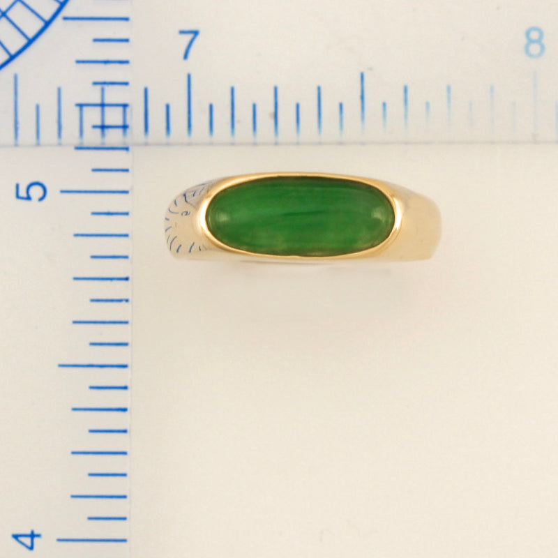 14K YELLOW GOLD GREEN JADEITE JADE SADDLE RING UPC #390539