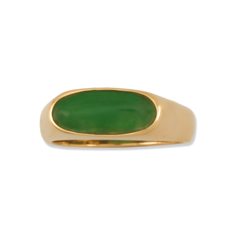 14K YELLOW GOLD GREEN JADEITE JADE SADDLE RING UPC #390539