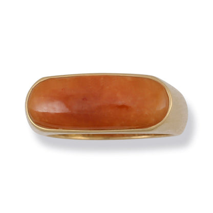 14K YELLOW GOLD RED JADEITE JADE SADDLE RING UPC #379145