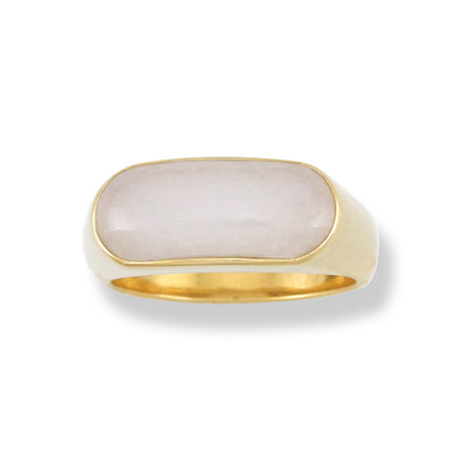 14K YELLOW GOLD WHITE JADEITE JADE SADDLE RING UPC #364707