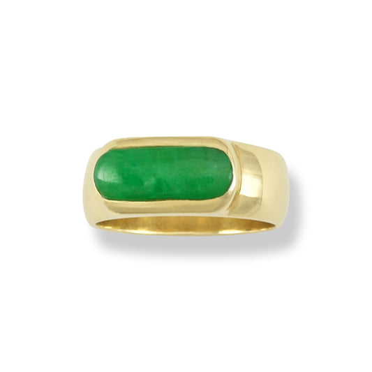 14K YELLOW GOLD GREEN JADEITE JADE SADDLE RING UPC #314023