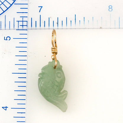 14K YELLOW GOLD GREEN JADEITE JADE CARVED FISH PENDANT UPC #218093