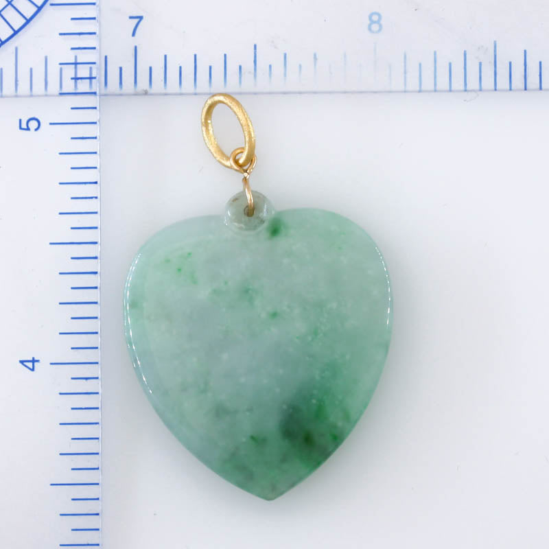 14K Yellow Gold Green Jadeite Jade Heart Pendant | UPC #395923