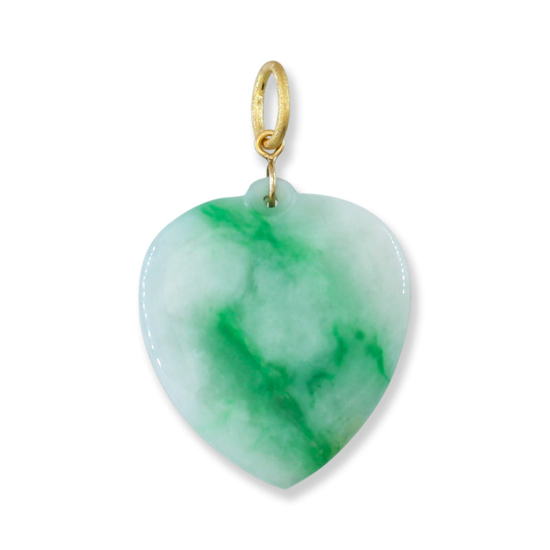 14K Yellow Gold White and Green Jadeite Jade Heart Pendant | UPC #395930