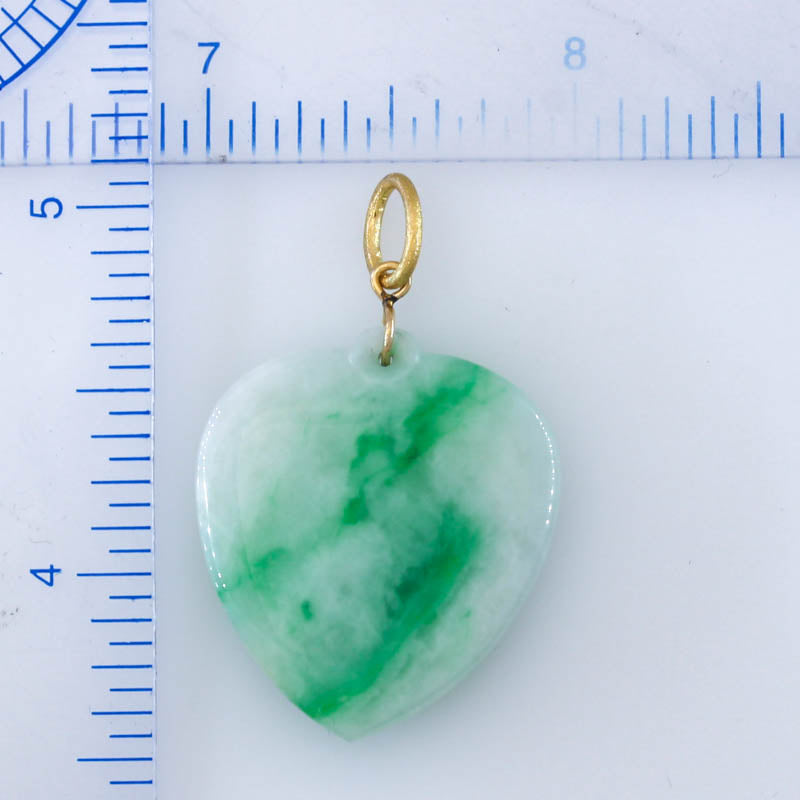 14K Yellow Gold White and Green Jadeite Jade Heart Pendant | UPC #395930