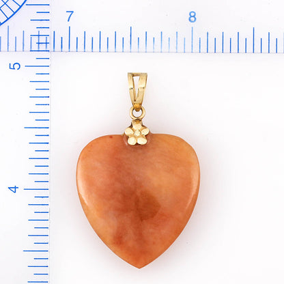 ESTATE 14K YELLOW GOLD RED JADEITE JADE HEART PENDANT UPC #371491