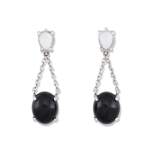 14K WHITE GOLD BLACK NEPHRITE JADE & ICE JADEITE DANGLE EARRINGS UPC #323025