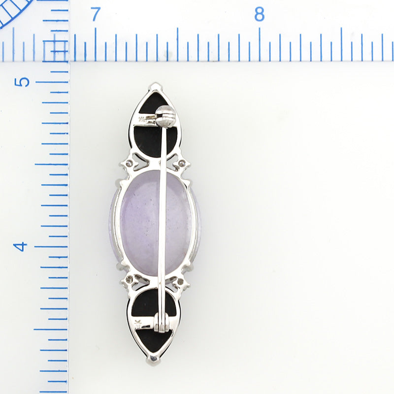 18K WHITE GOLD LAVENDER JADEITE & BLACK NEPHRITE JADE PIN UPC #262232