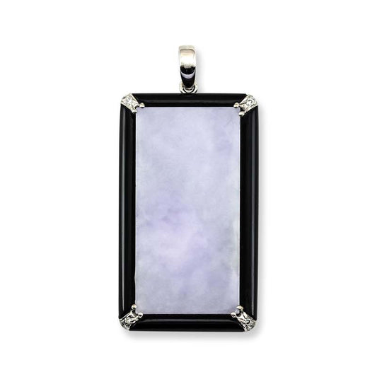 Light Purple Jade Pendant | Natural Lavender Jadeite Jade Tablet with Onyx and Diamonds | UPC #393615