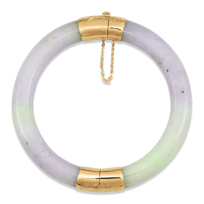 Purple Jade Bangle Bracelet | Lavender Jadeite Jade with 14K Yellow Gold Hinge and Clasp 53.2MM | UPC #387096