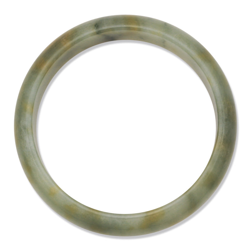 GREEN JADEITE JADE WITH YELLOW HALF ROUND BANGLE 63MM UPC #134164