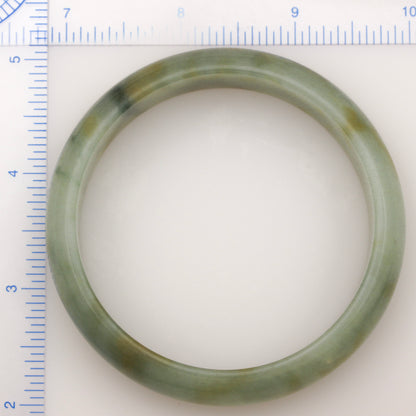 GREEN JADEITE JADE WITH YELLOW HALF ROUND BANGLE 63MM UPC #134164